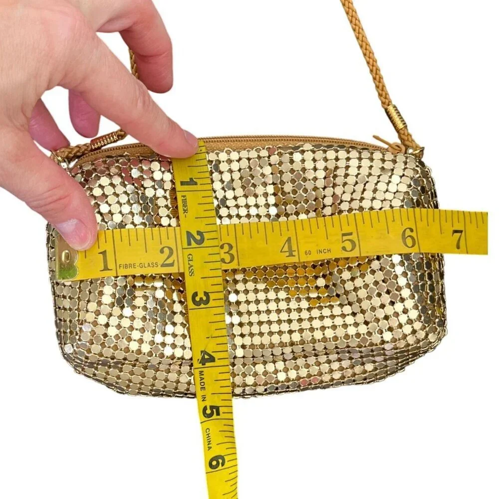Gold Metallic Mesh Small Crossbody Evening Bag Party Purse - Picture 8 of 9